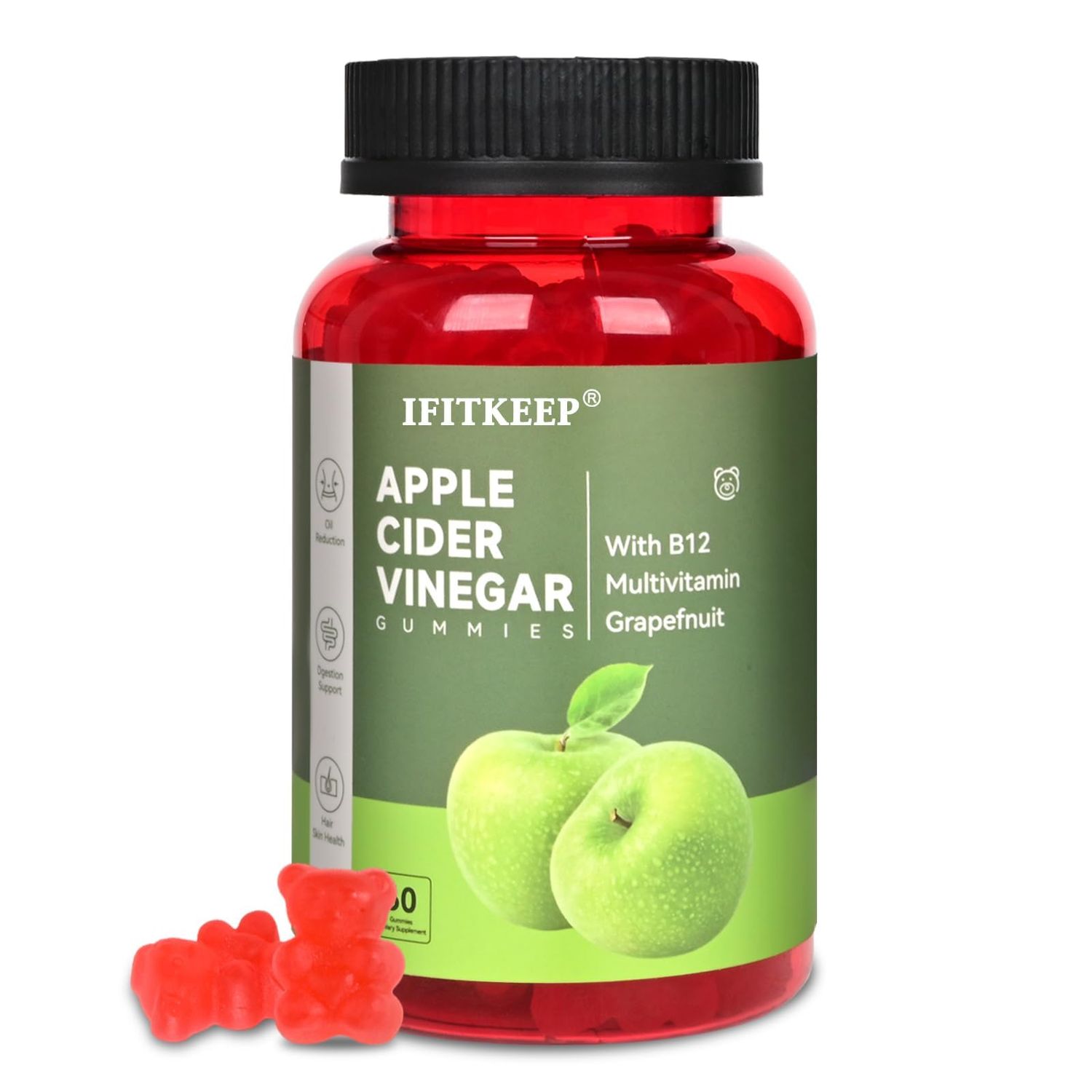 IFITKEEP Apple Cider Vinegar Gummies wVitamins B12 Multivitamin,Support Normal Energy Levels Gut Health ACV Supplement Gummy for Women Men,Non,GMO Vegan,Gluten-Free 60 Count (1)