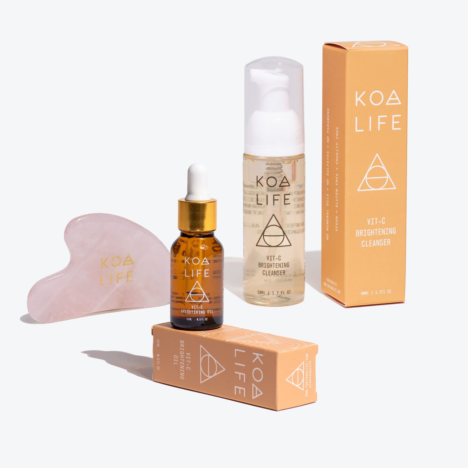 Vitamin C Collection - Bundle Discount Vit-C Brightening Cleanser 30ML Vit-C Brightening Oil 15ML Gua Sha Massage Tool Anti-Aging, Treats Hyperpigmentation, Brightens, Evens Skin Tone