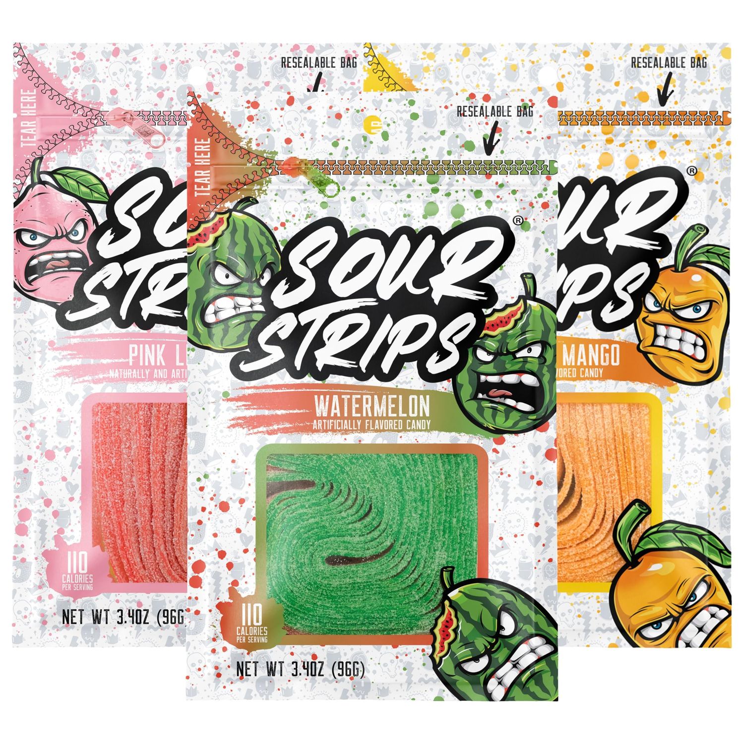 Sour Strips Flavored Sour Candy Strips, Deliciously Sour Chewy Candy Belts, Vegetarian Candies, 3 Pack (Tropical Sampler (3-Pack))