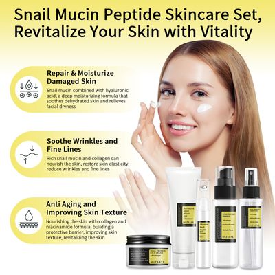 Advanced Snail Mucin Skincare Set For Teen Girl, Anti Wrinkle Repair Face Skin Care Gift Set With Face Wash, Toner, Serum, Face Cream, Eye Cream, 5PCS Peptides Snail Mucin Kit Travel Size For Women.