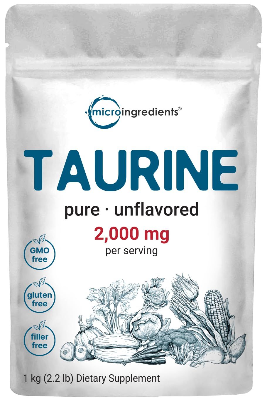 Micro Ingredients Taurine Powder Supplement 1 KG, 2000mg Per Serving Unflavored 100 Pure, Easily Absorbed Free Form Essential Amino Acids for Exercise, Energy, Heart Support