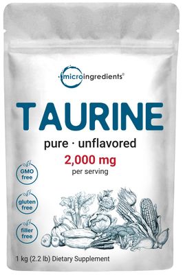 Micro Ingredients Taurine Powder Supplement 1 KG, 2000mg Per Serving Unflavored 100 Pure, Easily Absorbed Free Form Essential Amino Acids for Exercise, Energy, Heart Support