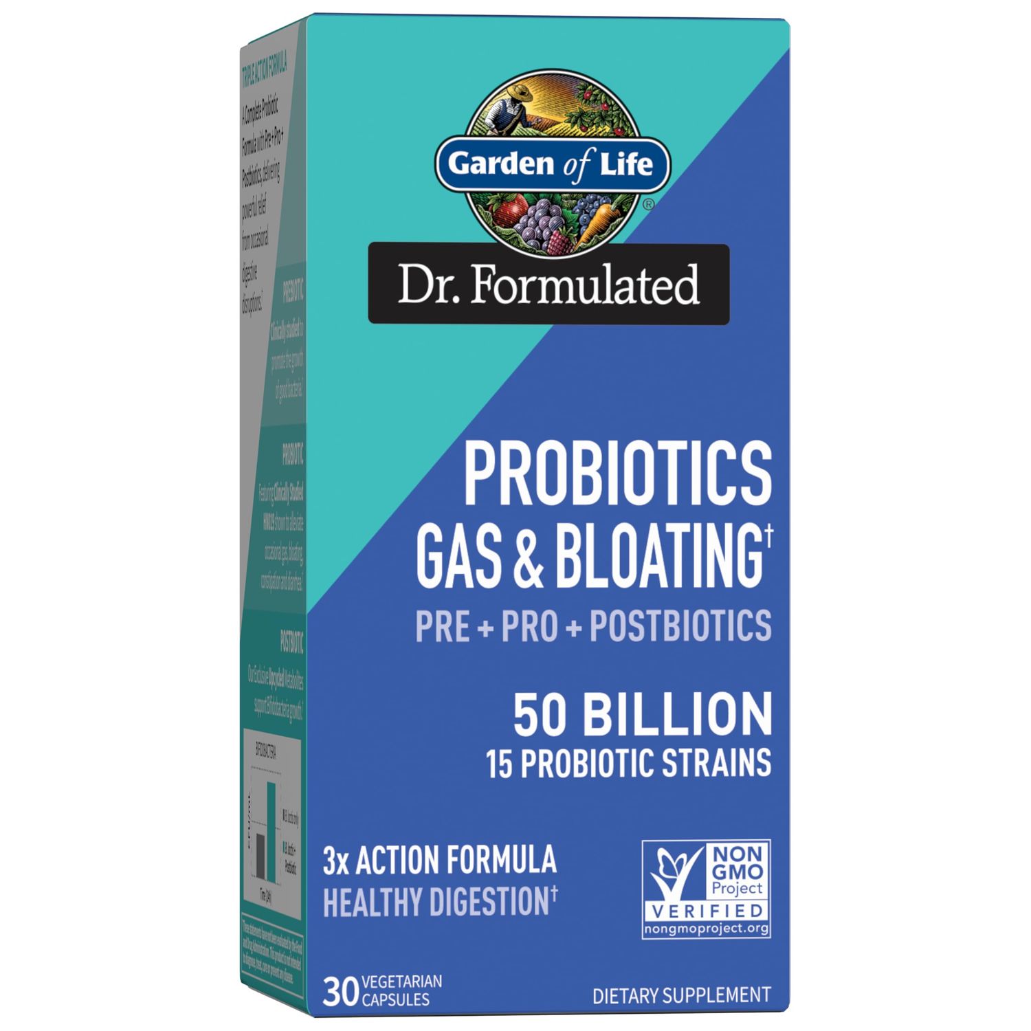 Garden of Life Dr Formulated Once Daily 3-in-1 Complete Prebiotics, Postbiotics Probiotics for Women and Men - PRE PRO POSTBIOTIC Supplement for Gas Bloating - 50 Billion CFU, 30 Day Supply