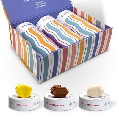 Taffy.com Taffy Candy Gift Box Individually Wrapped Whipped Taffy Banana, Chocolate Fudge, Vanilla Candies Great Gift Idea for Holidays and Birthdays Made in USA Pack of 3