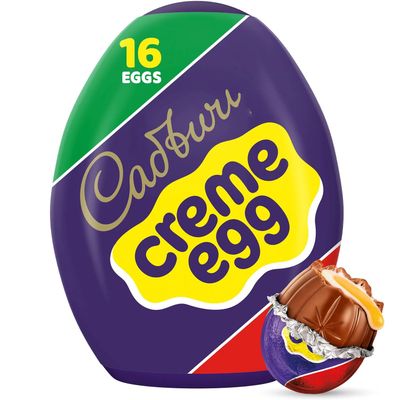 Cadbry Creme Eggs Milk Chocolate Fondant Filled In Large Plastic Egg - 16 Individually Wrapped Milk Chocolate Creamy Eggs For Basket Stuffers, Party Favors, Gifts Treats - 1.2oz