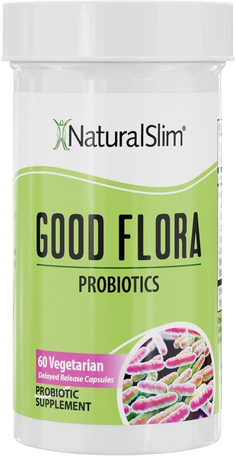 NaturalSlim Probiotics for Digestive Health Good Flora Probiotic Capsules - Intestinal Flora Immune Support Gut Health Supplements with 7 Powerful Probiotic Strains - Gluten Free 60 Capsules