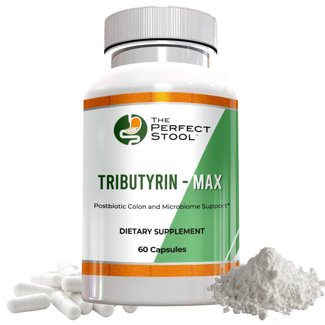 Tributyrin-Max Postbiotic Butyrate Supplement; Bloating, Gas and Leaky Gut Support; Perfect, Clean Wipe Poops; 750 mg Enteric Capsules; 3rd Party Tested GlutenDairy-Free