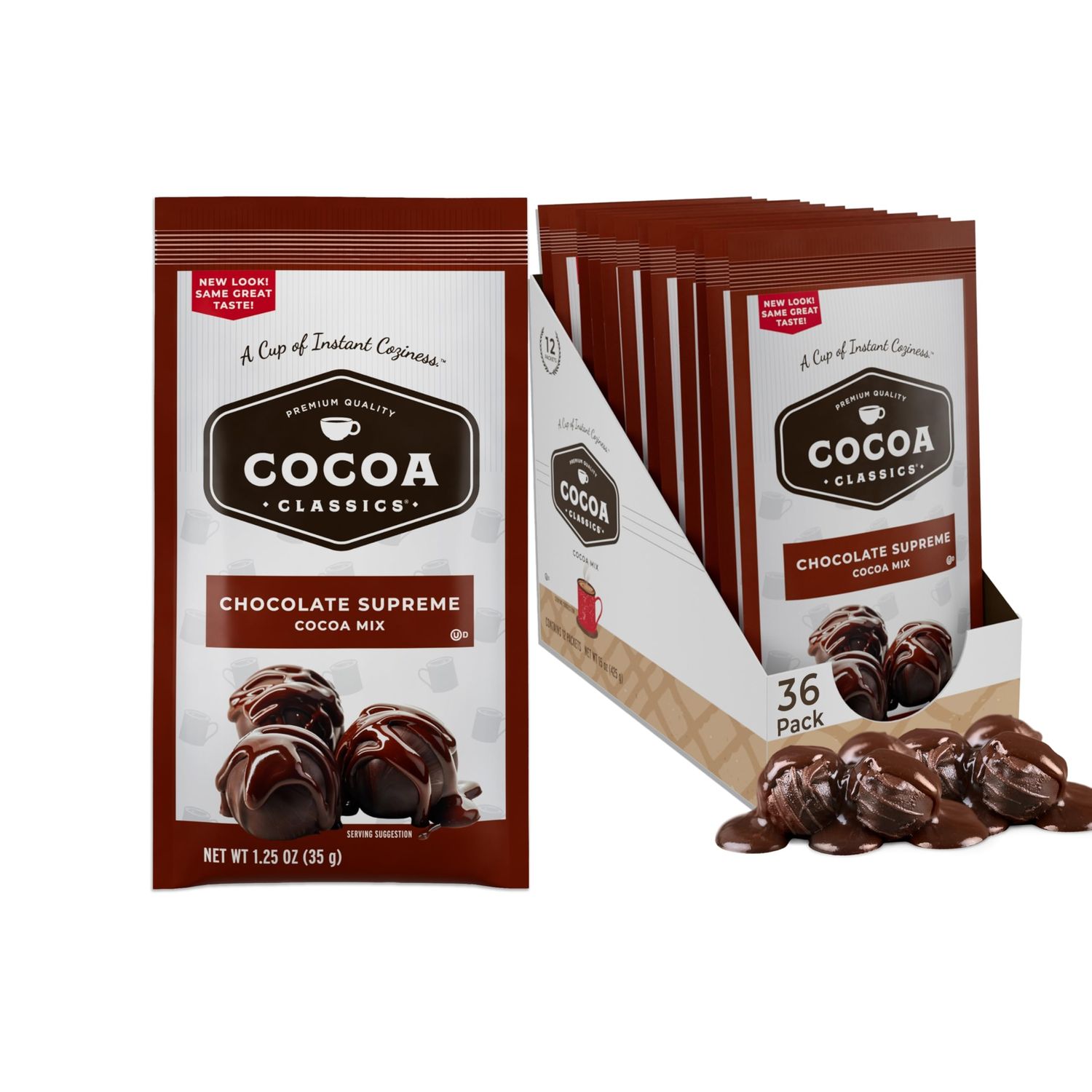 Cocoa Classics Chocolate Supreme Cocoa Mix Just Add Hot Water Make Hot or Iced Cocoa Gluten Free Kosher Dairy Friendly 1.25oz Packets (Pack of 36)
