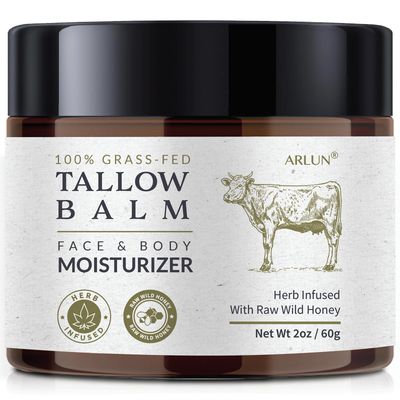 Arlun Beef Tallow for Skin, Beef Tallow and Honey Balm, Tallow Face Moisturizer Nourishes and Hydrates the Skin, Grass Fed Whipped Tallow Honey Balm Enriched with Raw Wild Honey 60g