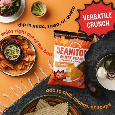 Beanitos White Bean Chips - Nacho Nation - (6 Pack) 4.5 oz Bag - White Bean Tortilla Chips - Vegetarian Snack with Good Source of Plant Protein and Fiber