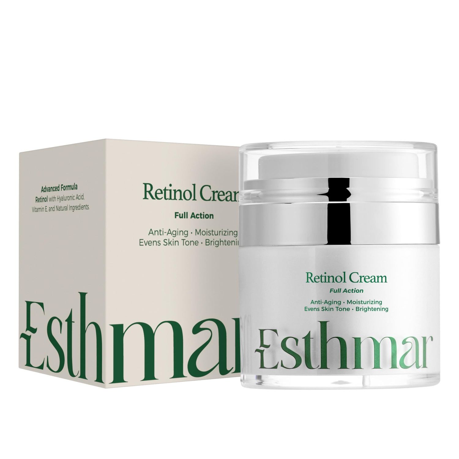 ESTHMAR NEW ADVANCED RETINOL FORMULA FOR FACE NECK, ANTI-AGING, MOISTURIZING, EVEN SKIN TONE BRIGHTENING - WITH HYALURONIC ACID, VITAMIN E GREEN TEA EXTRACT. FOR WOMEN AND MEN - NIGHT TREATMENT