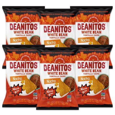 Beanitos White Bean Chips - Nacho Nation - (6 Pack) 4.5 oz Bag - White Bean Tortilla Chips - Vegetarian Snack with Good Source of Plant Protein and Fiber