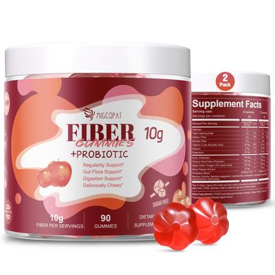 Migcopat Sugar Free Fiber Supplement, 10g Fiber Gummies for Adults, Apple Flavor with Probiotics, Vitamin C, ACV, Inulin, Support Digestive Health, 90 Count (Pack of 2)