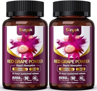 Piceid Resveratrol Supplement and NAD Cell Regenerator, Nitric Oxide Supplement, Support Heart Health, Blood Flow, Cellular Energy Production Metabolism, Red Grape Powder, 45 Day Supply, 2 Pack
