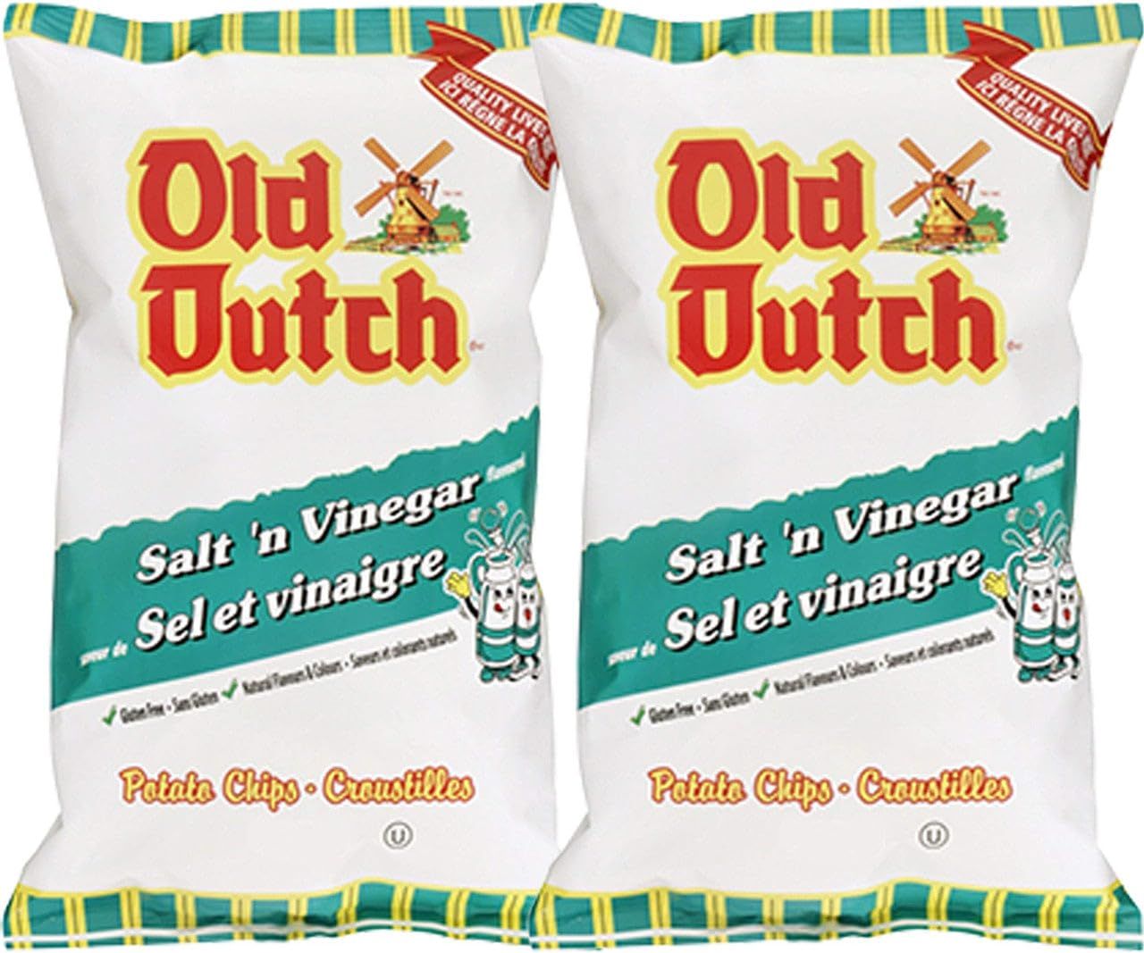 Old Dutch Salt Vinegar Flavoured Potato Chips 255g - 2 X Large Bags Imported from Canada (2-Pack)