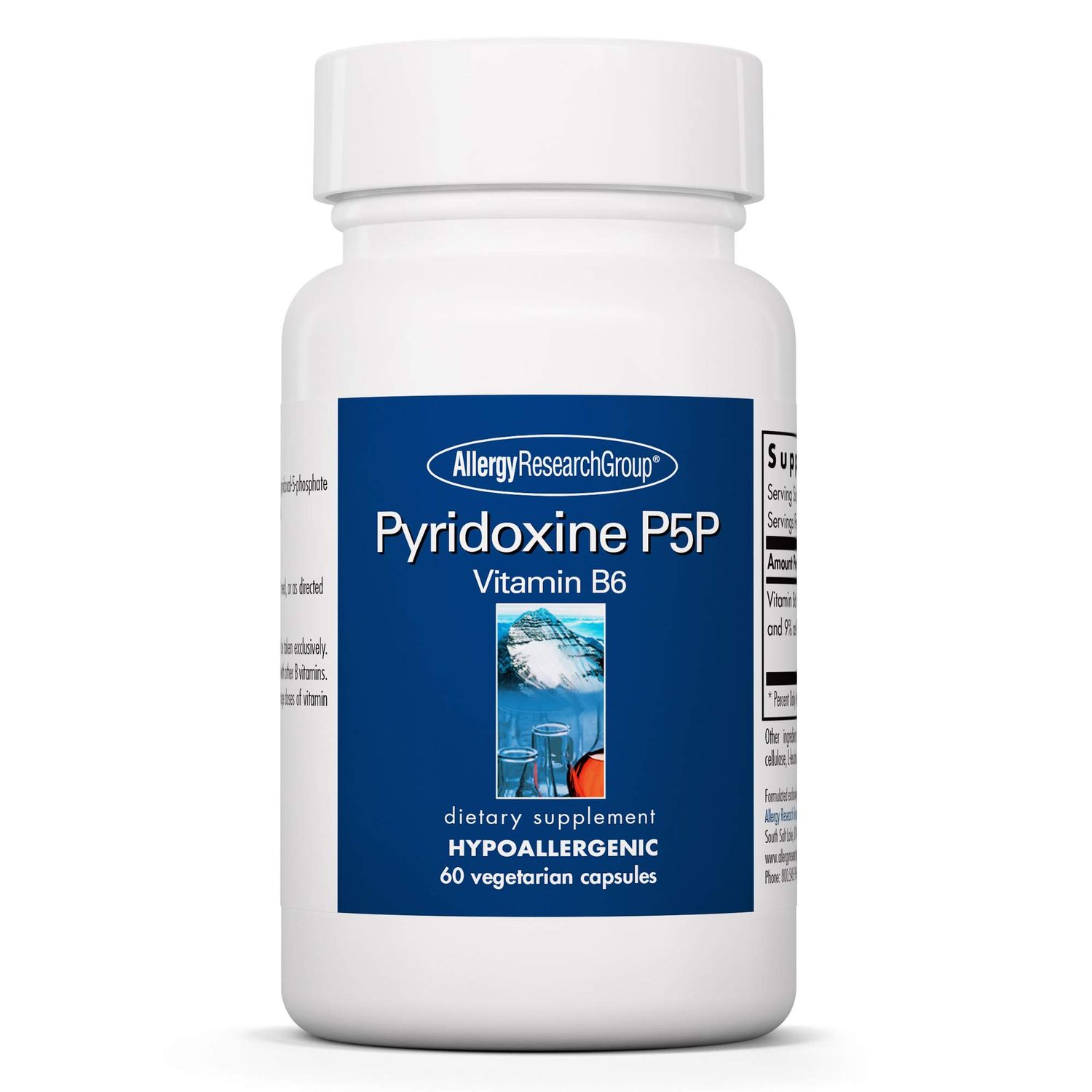 Allergy Research Group Pyridoxine P5P Supplement - Active Vitamin B6 275mg, Pyridoxal-5-Phosphate, Metabolism Support, Hypoallergenic, Vegetarian Capsules - 60 Count