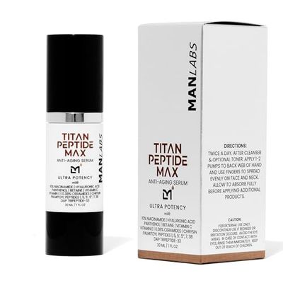 Man Labs Peptide Hyaluronic Acid Face Serum for Men, Ultra Potency 10 Niacinamide Serum, Mens Face Moisturizer with Vitamin C E, Ceramides for Dark Spots, Wrinkles, Fine Lines - Unscented, 1 Fl Oz