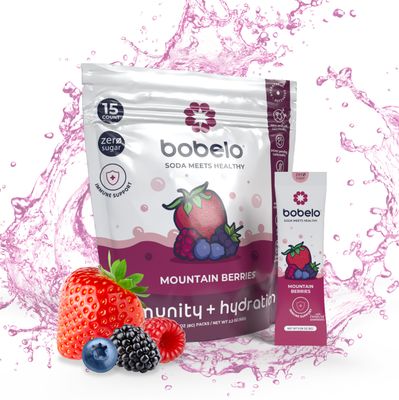Bobelo Smooth Hydrating Bubbles - Hydration Powder with Balanced Electrolyte - Sugar Free Powdered Drink Mix - Vitamin C D, Low Calories, Keto Friendly - Mountain Berries - 15 Counts