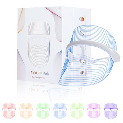 L E D Face Mask Light Therapy, 7 Colors L E D Light Therapy Mask, Red Blue Light Therapy for Face, Light Mask for Skin Care, Portable Rechargeable