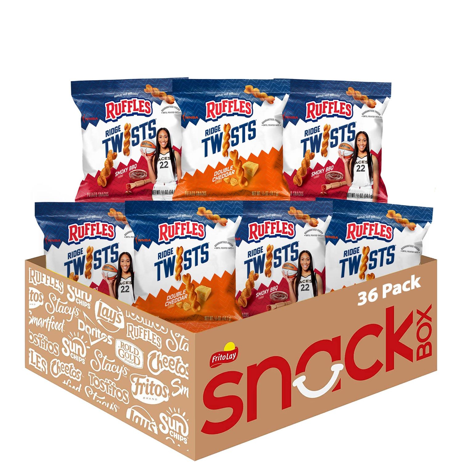 Ruffles Ridge Twists, Smoky BBQ Double Cheddar flavor Variety Pack, 36 Count