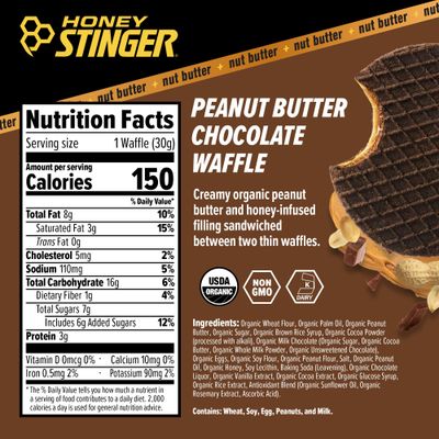 Honey Stinger Organic Peanut Butter Chocolate Waffle, Energy Stroopwafel for Exercise, Endurance and Performance, Sports Nutrition for Home Gym, Pre During Workout, 16.96 Ounces (Pack of 16)