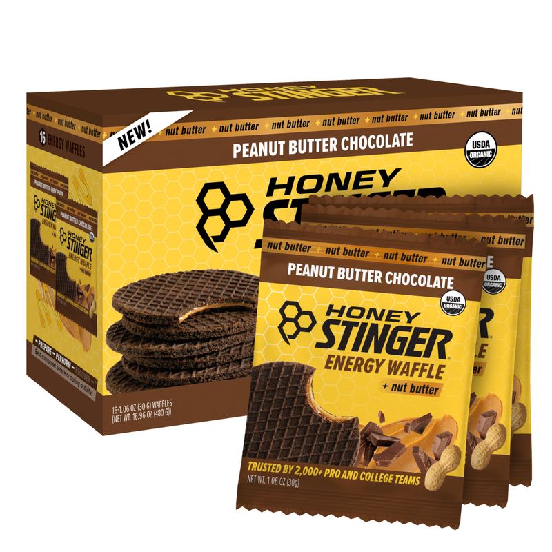 Honey Stinger Organic Peanut Butter Chocolate Waffle, Energy Stroopwafel for Exercise, Endurance and Performance, Sports Nutrition for Home Gym, Pre During Workout, 16.96 Ounces (Pack of 16)