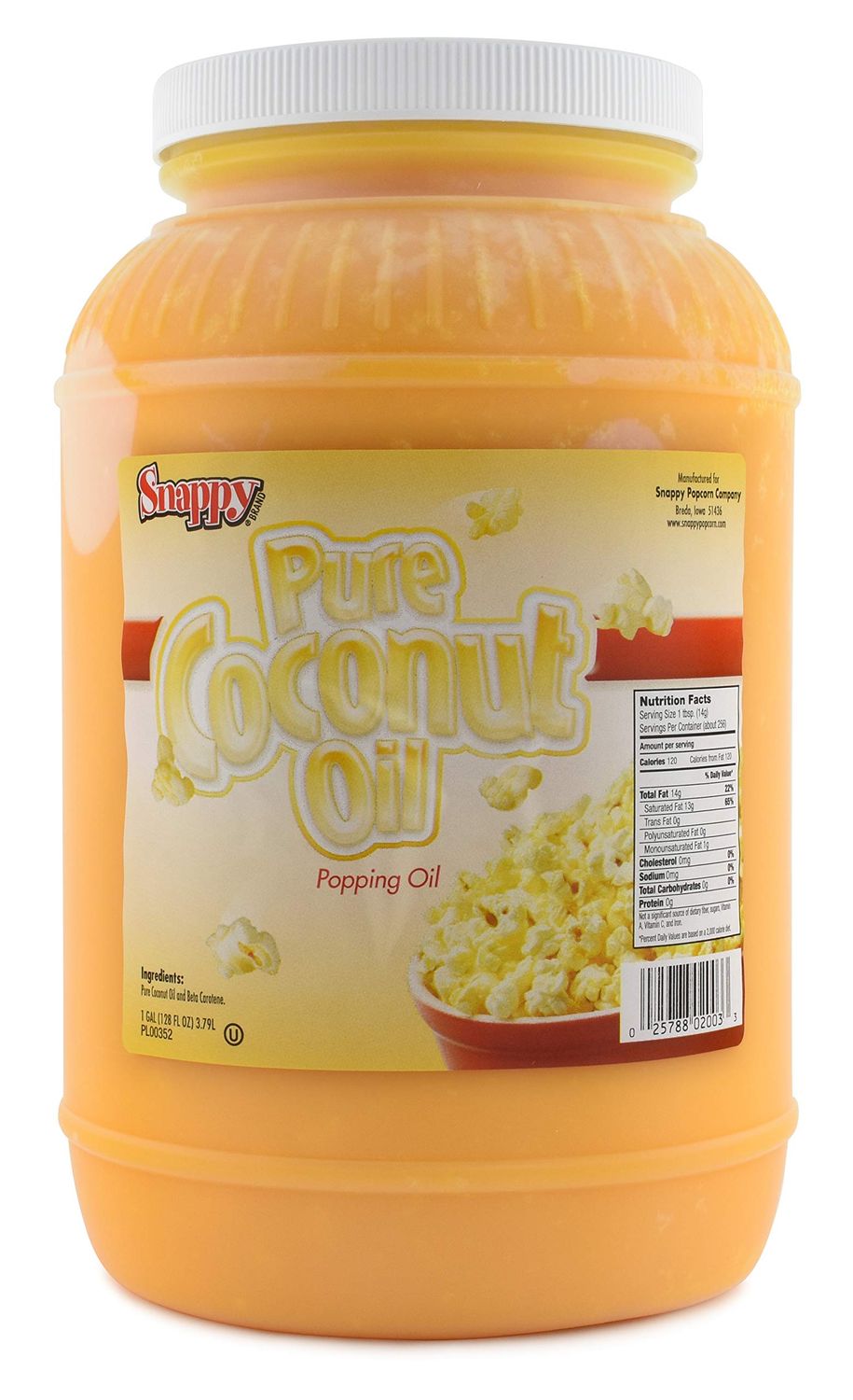 Snappy Popcorn Colored Coconut Oil, 1 Gallon,128 Fl Oz (Pack of 1)