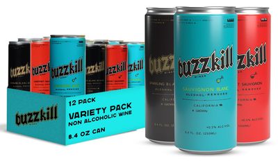 Buzzkill Wine Non-Alcoholic Variety 12 Pack - Sauvignon Blanc, Blanc de Blanc, Cabernet Sauvignon - Dealcoholized, Low Sugar, Gluten-Free (8.4 fl oz each)