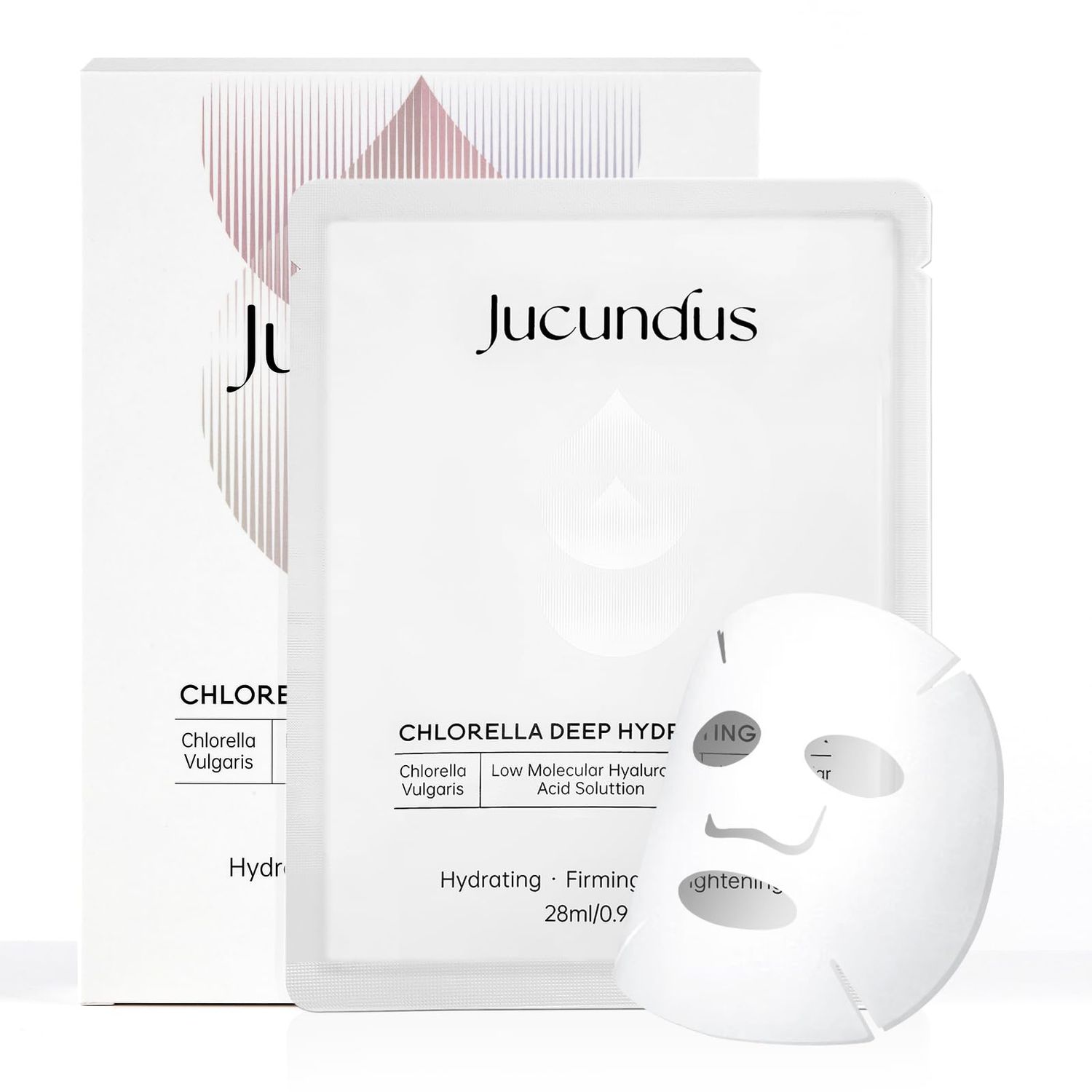 Jucundus Chlorella Deep Hydrating Mask, with Collagen and Hyaluroic Acid-Sheet Facial Mask Skincare with Chorella Vulgaris Extract, Hydrating, Firming,5ea