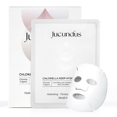 Jucundus Chlorella Deep Hydrating Mask, with Collagen and Hyaluroic Acid-Sheet Facial Mask Skincare with Chorella Vulgaris Extract, Hydrating, Firming,5ea
