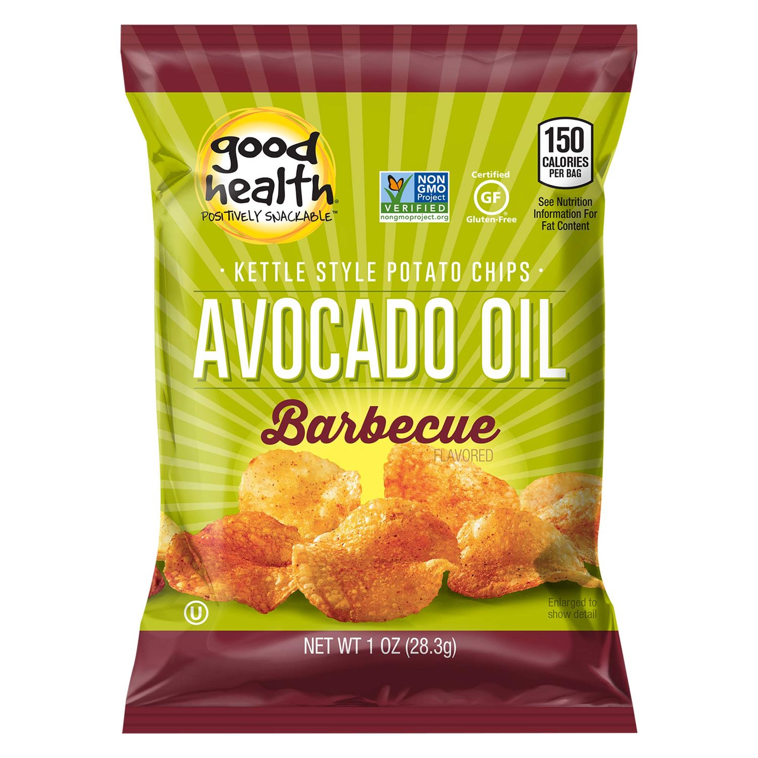 Good Health Kettle Style Potato Chips, Avocado Oil, Barbecue, 1 oz. Bag, 30 Pack - Gluten Free, Crunchy Chips Cooked in 100 Avocado Oil, Great for Lunches or Snacking on the Go