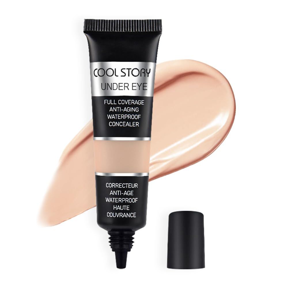 Pro Under Eye Full Coverage Liquid Concealer to Cover Dark Circles, Scars, Redness, Spots, Fine Lines, Corrector Anti-Aging Natural Finish, Moistening Smooth Cream, Waterproof 0.4 fl oz - Medium