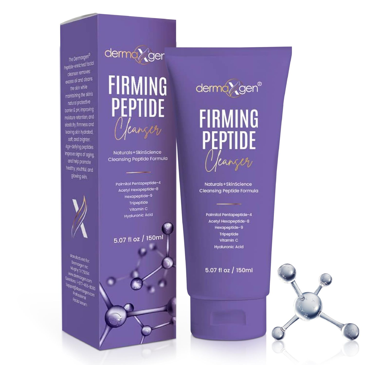 Dermaxgen Firming Peptide Cleanser - 5fl oz Multi-Peptide Facial Cleanser with Vitamin C and Hyaluronic Acid - Anti-Aging Gentle Cleanser for Face - Hydrating Face Cleanser for All Skin Types