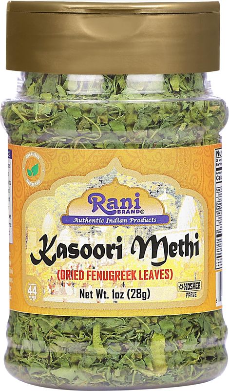 Rani Fenugreek Leaves Dried (Kasoori Methi) 1oz (28g) PET Jar All Natural Vegan Gluten Friendly NON-GMO Kosher Indian Origin