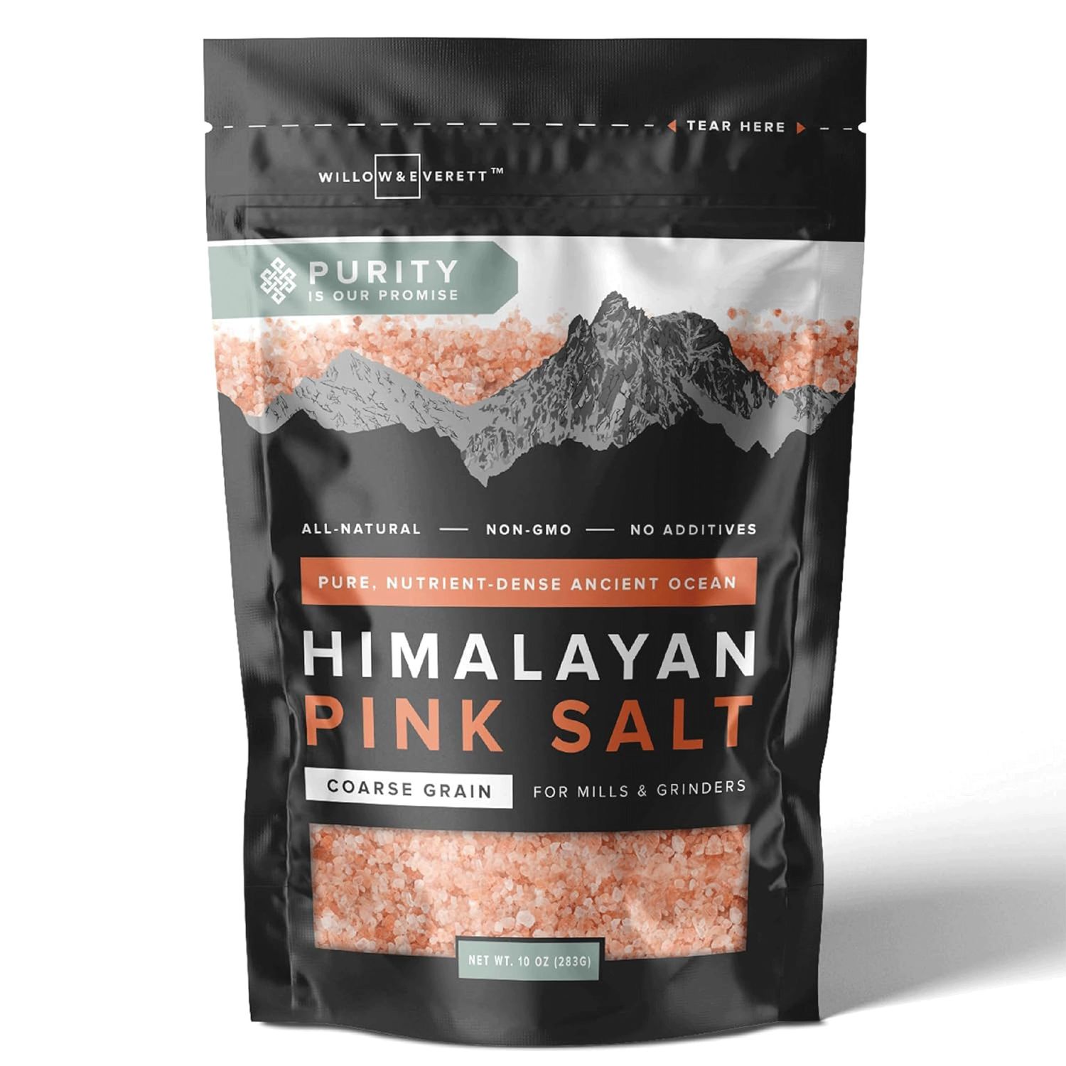 Willow Everett Himalayan Pink Salt - Coarse Grain for GrinderMill Refill - Resealable Bag - Non-GMO Kosher Rock Salt for Cooking - 10 oz 283g