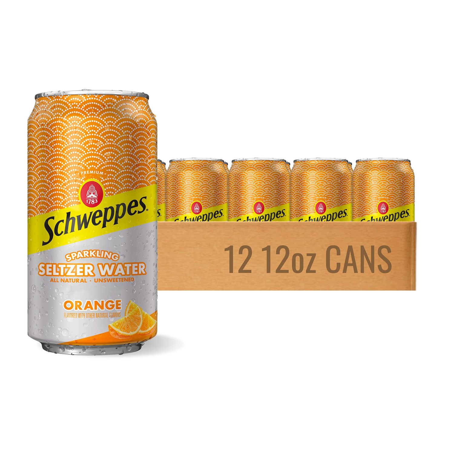 Schweppes Orange Sparkling Seltzer Water - 12, 12oz cans - Zesty Orange Flavor - Perfect Alone or Mixed - 12 Cans