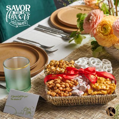 KREMERY Creamy Chocolate Cravings - Mothers Day, Chocolate Covered Pretzels Caramel Popcorn Gift Basket, in Seagrass Tray Ribbon (Classic, 1.5 lbs) Birthday Care Package - Kosher Dairy, USA Made