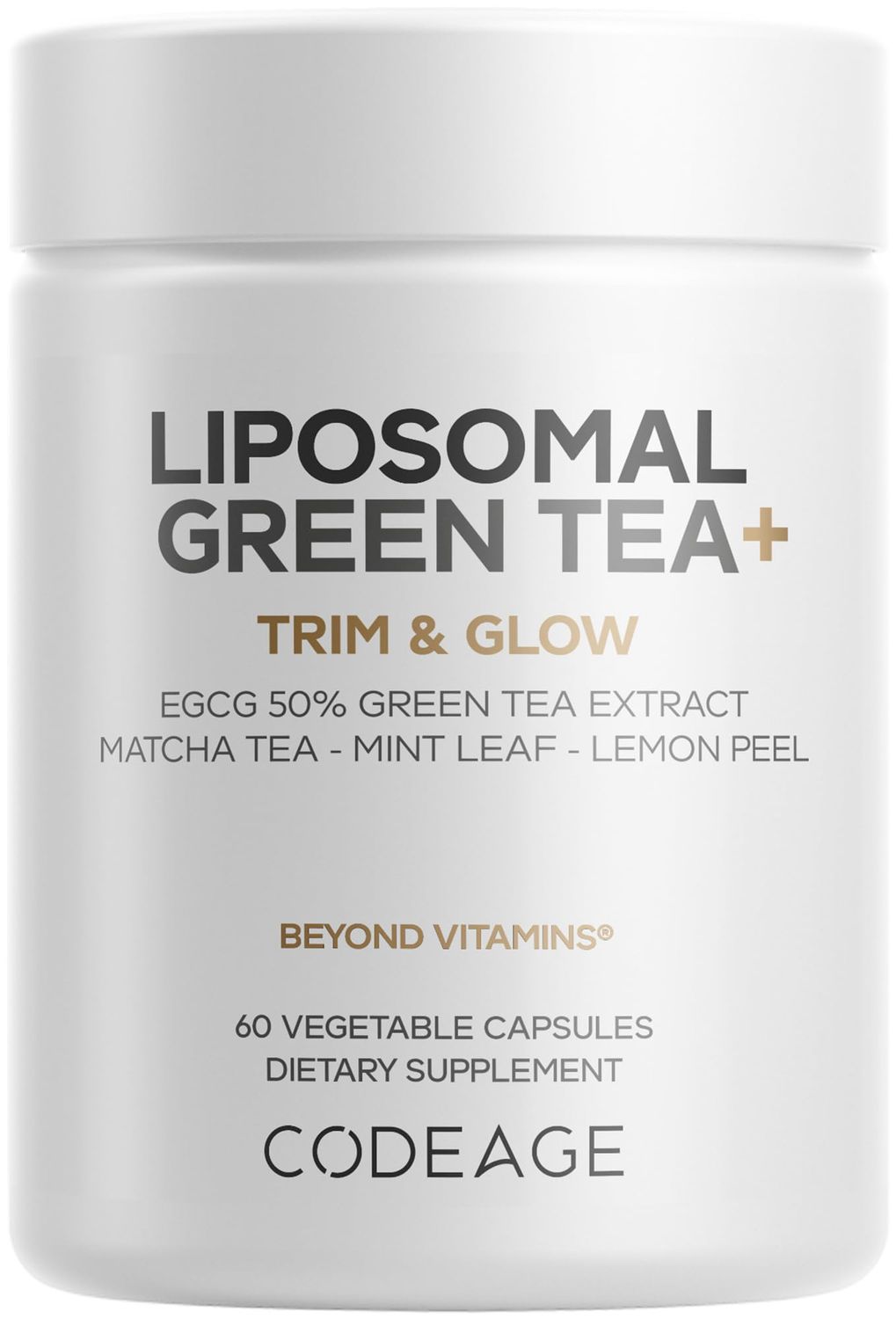Codeage Liposomal Green Tea EGCG 50 Green Tea Extract, Organic Matcha Green Tea Powder, Peppermint Leaf, Lemon Peel, Liposomal Delivery - Vegan Pils Supplement - Non-GMO - 60 Capsules