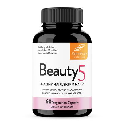 Sandhu&#39;s Beauty5 Capsules60 Vegetarian Capsules 30 ServingsSkincare Supplement Supplement for Hair, Skin Nail- Supports Collagen Synthesis Keto Vegan Friendly