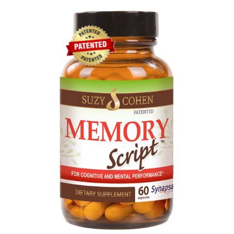 Suzy Cohen Memory Script with Lions Mane, Phosphatidylserine, Green Tea Extract and Ginkgo - Brain Support Supplement for Focus - Nootropic Capsules for Cognition, Faster Recall and Mood