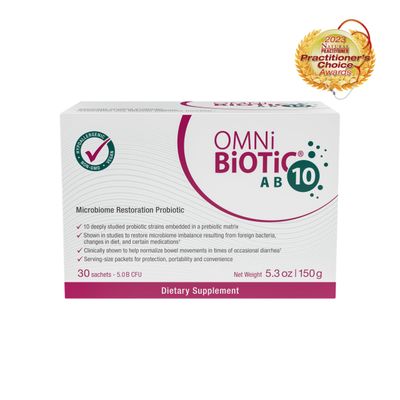 OMNi BiOTiC AB 10 - Clinically Tested Restorative Probiotic - Supports Restores Gut Flora Digestion - Digestive Probiotic for Diarrhea - Vegan, Hypoallergenic, Non-GMO (30 Daily Packets)