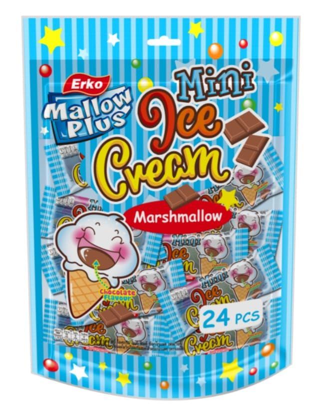 Mini Ice Cream Marshmallow Chocolate Flavor, Soft Chewy, (24 Pieces x 5g) - Fun Snack for Kids Adults