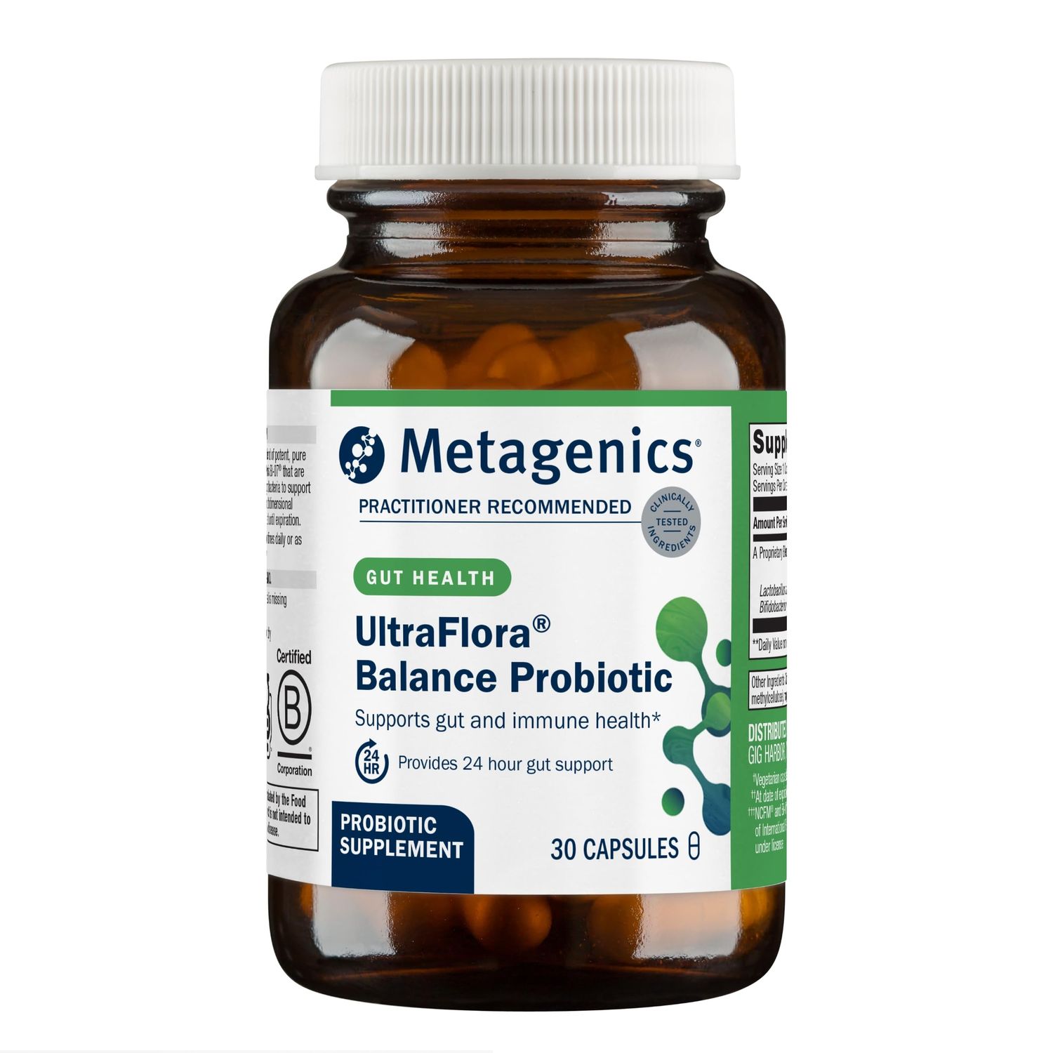 Metagenics UltraFlora Balance Probiotic - Daily Gut Health Supplement - Offers Digestive Immune System Support - Vegetarian, Non-GMO Gluten-Free - 30 Capsules