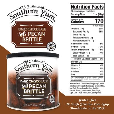 Southern Yum Dark Chocolate Pecan Brittle, Soft, Buttery Brittle, Gluten Free, Made in Small Batches