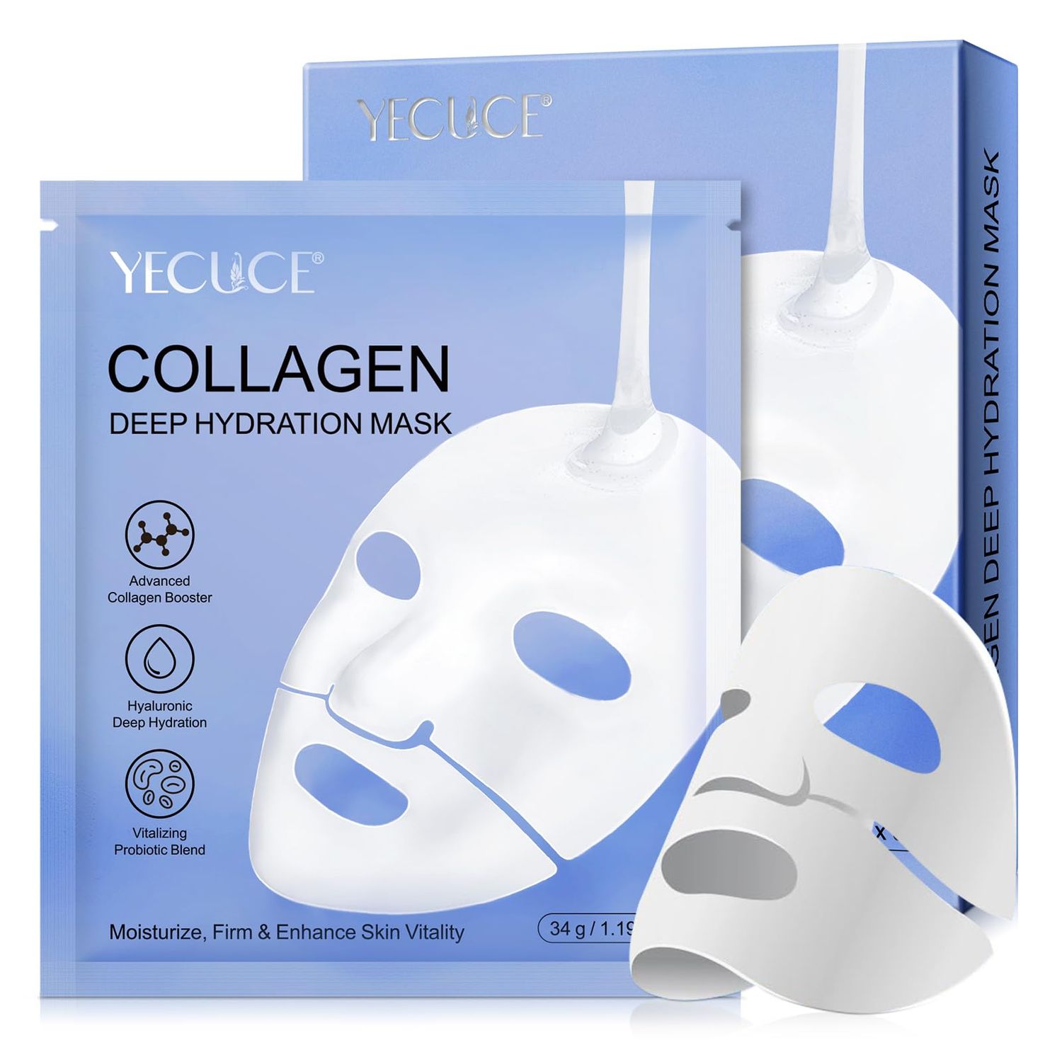 Collagen Face Mask, Deep Collagen Mask, Anti-Wrinkle Lifting Face Mask, Collagen Face Mask for Women, Facial Hydrogel Masks for All Skin Types 6PCS