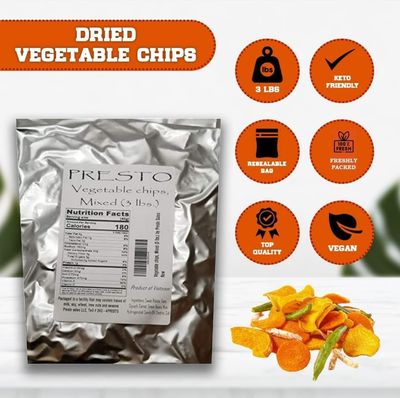 Vegetable Chips, Mixed Assorted, Tasty, Crunchy, Snack, Parties, Healthy Alternative, Diet-Friendly, 1 Choice, Crispy, Lightly Salted, Scrumptious, 3 lbs. (48 oz.) by Presto Sales LLC