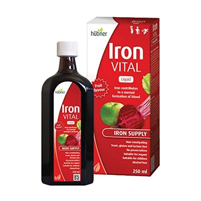 H bner Iron Vital Liquid Iron Supply Plus Vitamin C, Dietary Supplement for Adults and Kids, Vegan and Gluten-Free, Fruit Flavor, 250 ml Bottle, 25 Servings