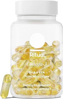 Ritual Omega 3 - Vegan - Science-Backed Dose of DHA EPA Fatty Acids in 2:1 Ratio, Bioavailable, Brain and Heart Health Support, Minimal Burp-Back, Sustainably Sourced Microalgae, 30 Day Supply