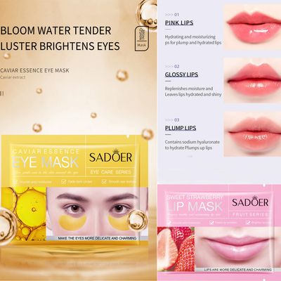 MEICOLY 30 Pads Lip and Eye Mask Sheet,Moisturizing Gold Caviar Under Eye Mask Strawberry Lip Mask,Crystal Anti-Aging Eye Patches Dark Circle Remover with Box,Eye and Lip Mask Set