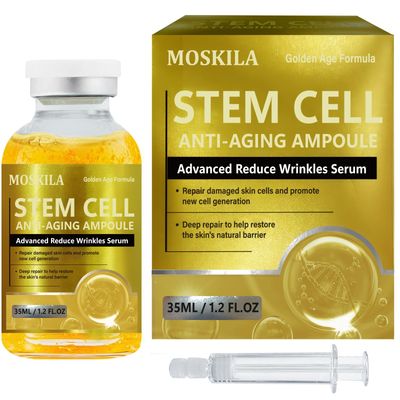 MOSKILA Stem Cell Serum for Face, Effective Microneedling Serum, for Anti-Aging, Anti-Wrinkle Scar Removal, Old Stem Cell S-erum Ampoule to Use with and Without MicroNeedling, 1.2Fl Oz